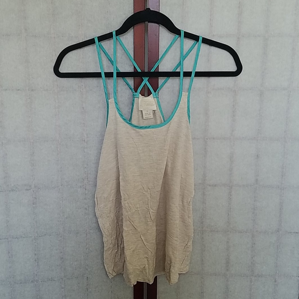 Anthropologie Cream and seafoam green tank top. S.